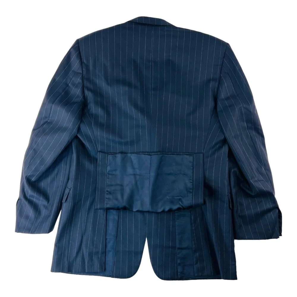 Hickey Freeman Blue w/ Chalkstripe Loro‎ Piana Super 130 3 Btn 2 Vent Blazer 46L